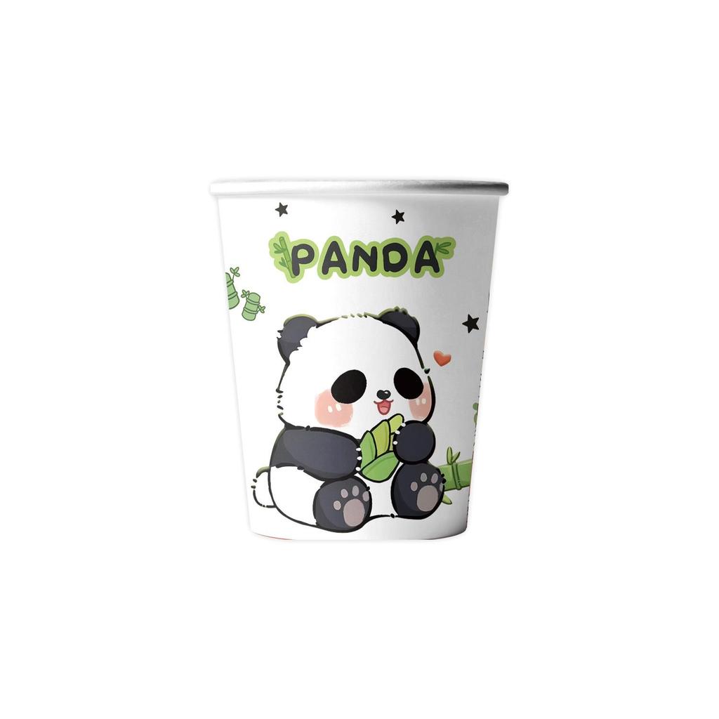 Bamboo Panda Theme Birthday Party Tableware Set: Disposable Tablecloth, Plates, Napkins, Cups, and Pull Flags