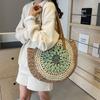 Seaside vacation straw bag 2025 new contrasting color splicing woven bag large-capacity women's bag beach shoulder women's bag