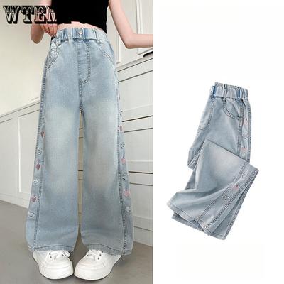Girls' Summer Pants Children's Fashionable Straight Leg Pants Casual Wide Leg Thin Jeans