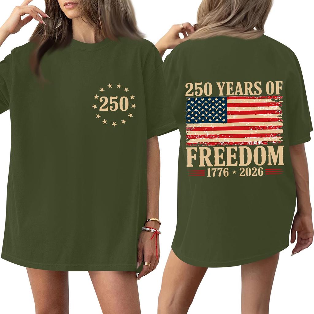 Women's Fashionable Casual Short-Sleeve Round Neck Printed T-Shirt For The 250th Anniversary Of The Founding Of The United States