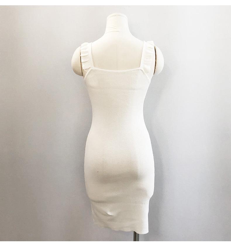 Koreanisches Dongdaemun Schlankmachendes Geripptes Träger-Strick-Bodycon-Kleid