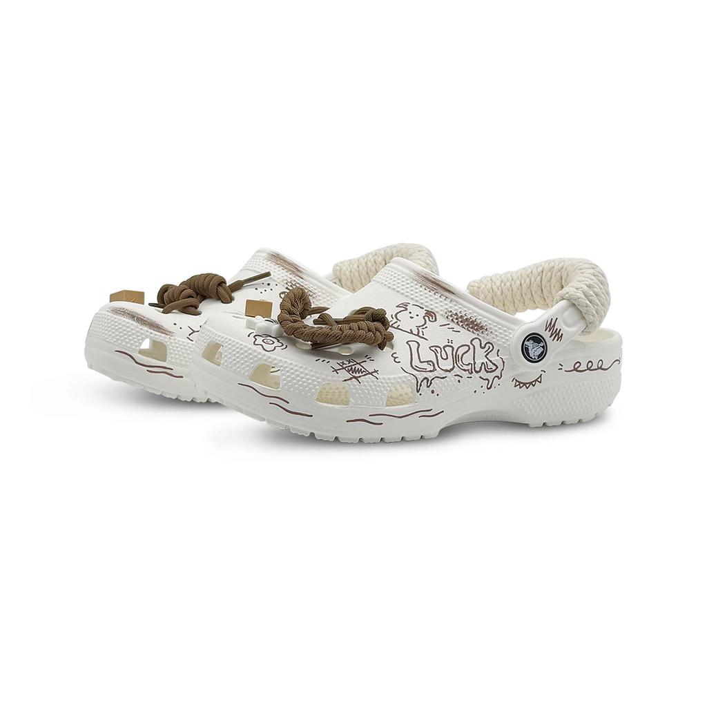 Crocs Classic Clog EVA Hand-Painted Street Cute Stylish Versatile Casual Hole Shoes Unisex White