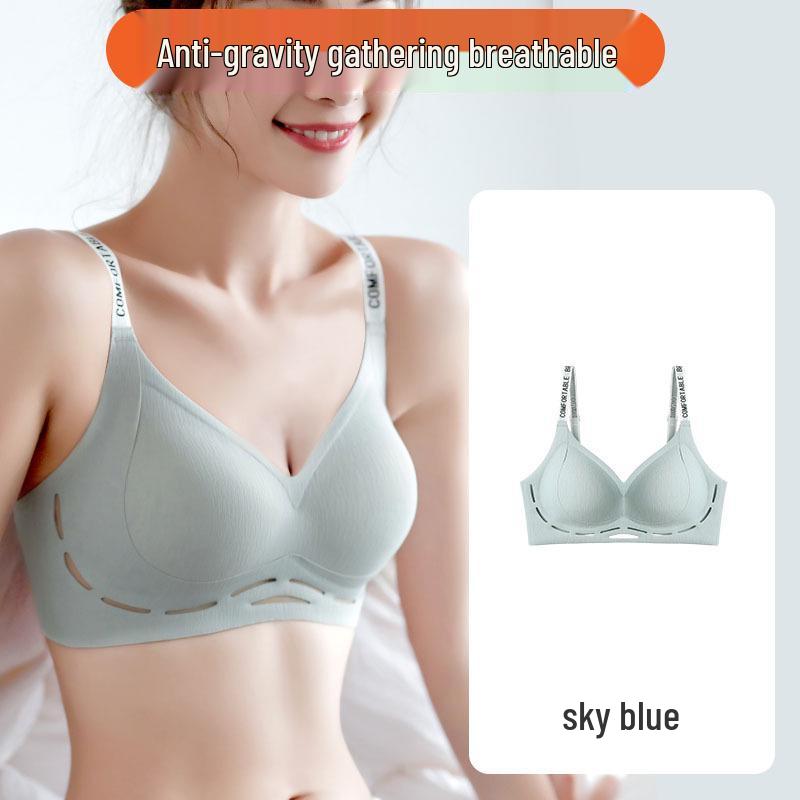 

Women s Seamless Push-up Anti-sag Bra: Enhancing, Side Support, Thin Summer Small Cup Medium синий