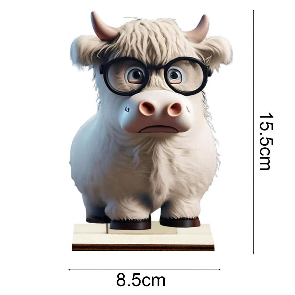 Christmas Ornament Holiday Decoration Ornament Adorable Cartoon Highland Cow Wooden Home Table Ornament with Fine Workmanship