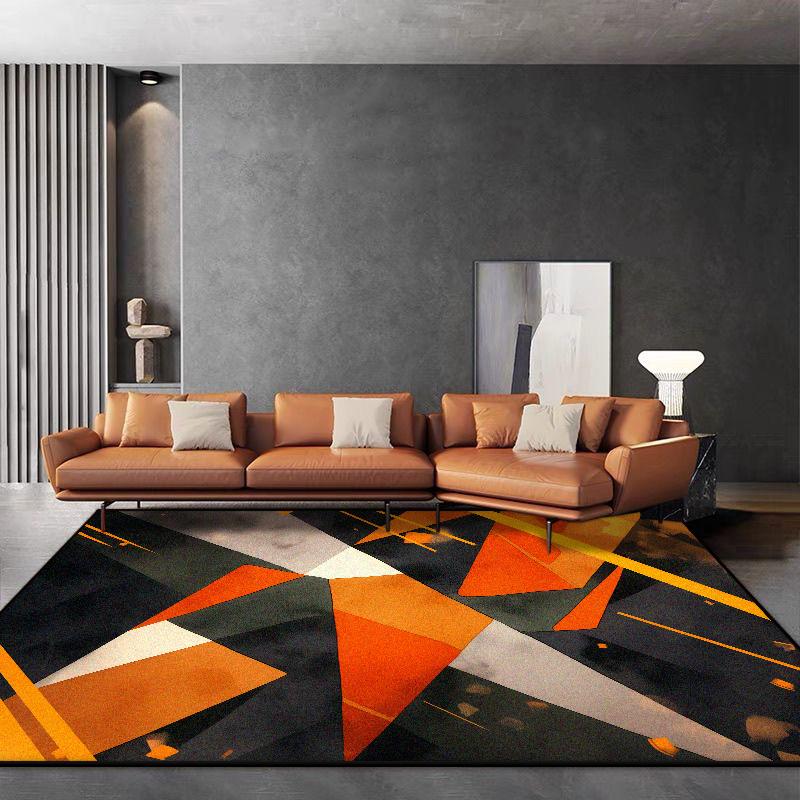 Nordic Orange Carpet for Living Room Light Luxury Geometry Decor Soft Easy Cleaning Rugs for Bedroom Home Large Area Floor Mat