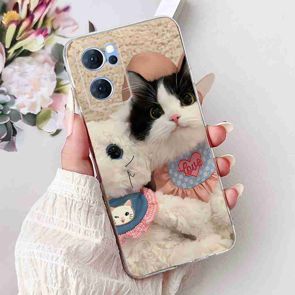 For Oppo Reno7 5G Casing Cute Cat Flower Painted Cover Soft Fundas Phone Case For Oppo Find X5 FindX5 Lite Reno 7 5G Back Cover