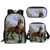 Classico Popolare Novità Cervo Stampa 3D 3pz/Set alunno Zaini Scolastici Zaino Daypack per Laptop Borsa a spalla inclinata Astuccio