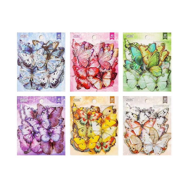 40pcs Butterfly PET Stickers, Waterproof Journal Decals, Cute Scrapbooking Supplies