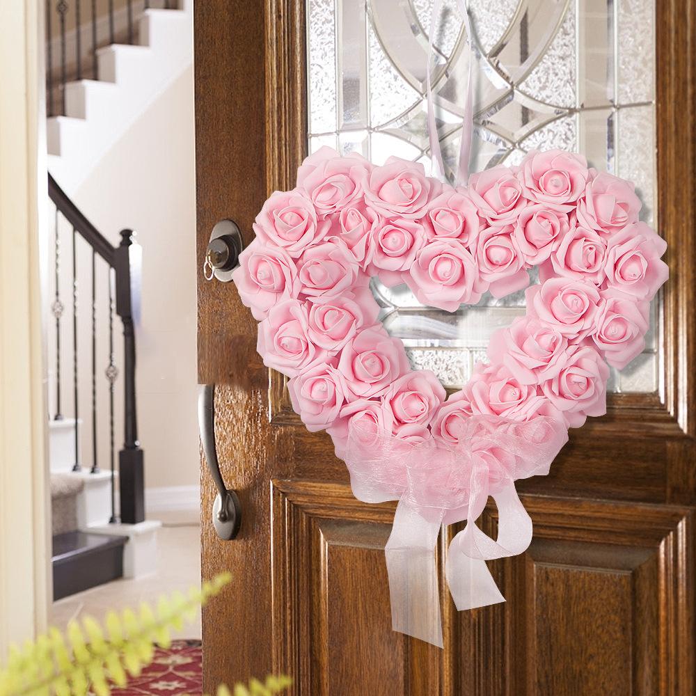 Valentine'S Day White Rose Wreath 2024 Romantic Love Wreath Outdoor Wedding Scene Arrangement Props