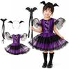 Vivilight Halloween Cosplay Children Girls Dress Witch Bat Costume Kids Outfit Devil Purple Party Event Photography