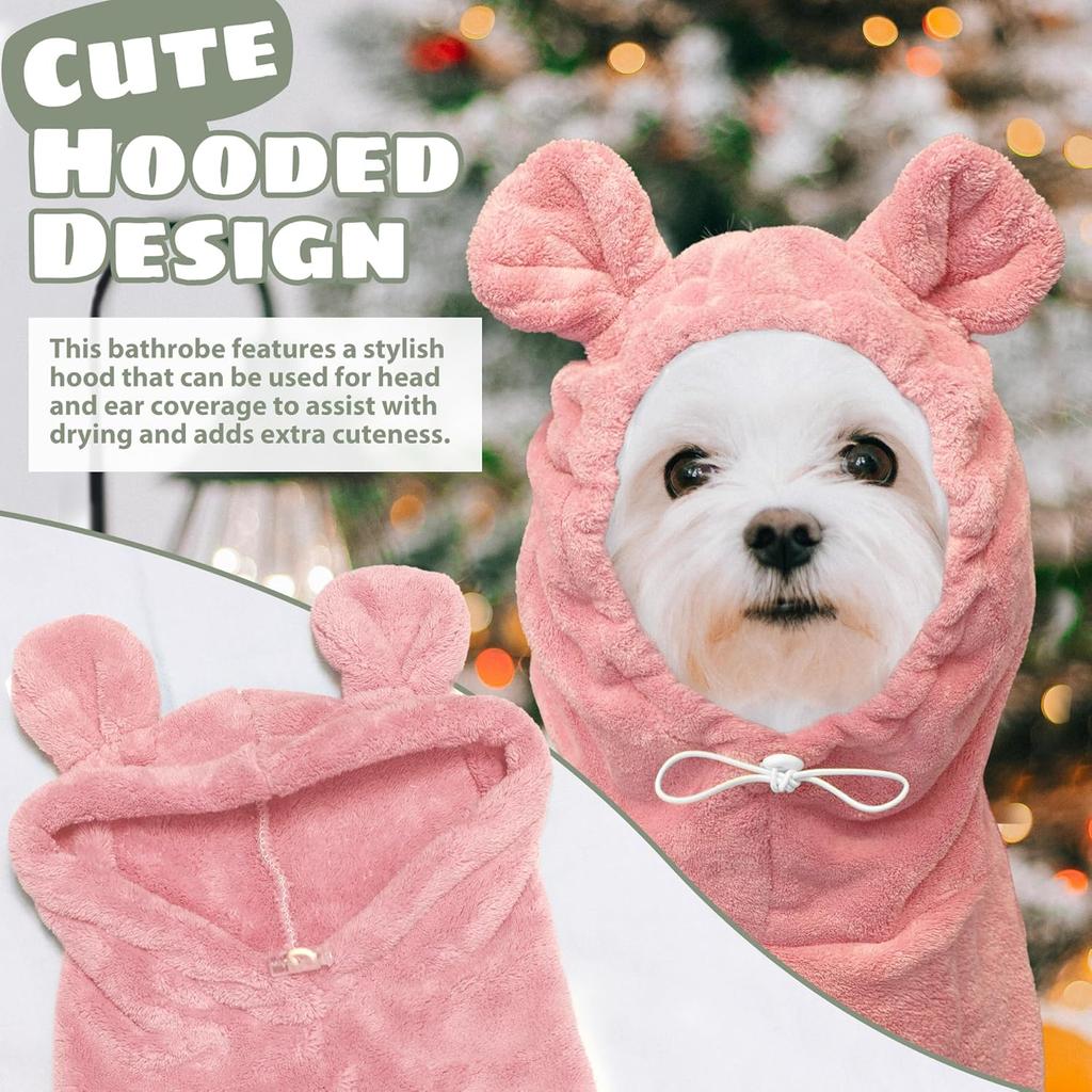 Dog Bathrobe Super Absorbent Towel Robe - Microfiber Bath Towels Fast Drying Coat for Dogs, Cute Dogs Clothes Adjustable Collar & Belly Strap Warm