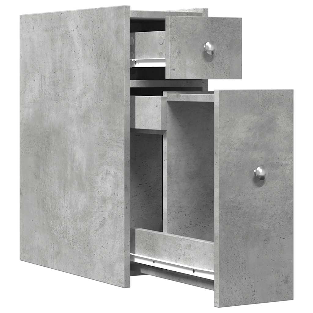 Narrow Bathroom Cabinet with Casters Concrete Grey Particleboard