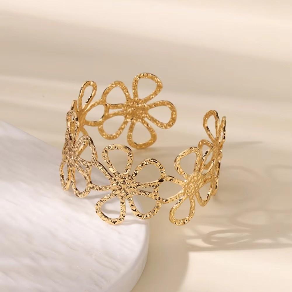 Flower Chunky Cuff Bangle Gold Color Open Cuff Bangle Flower Cuff Bangle Party Accessories Gifts