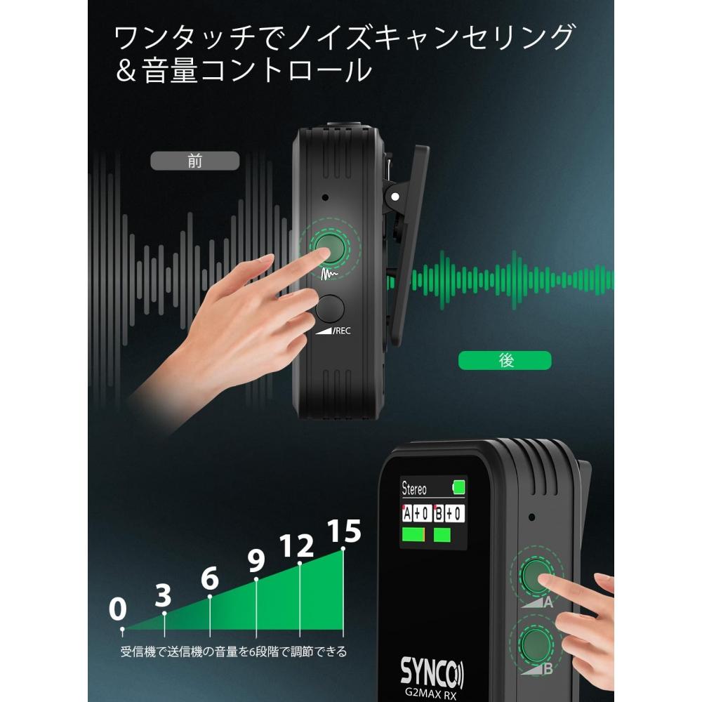 Pin Microphone Wireless, SYNCO G2(A2) MAX Approximately 24 hours of recording Noise cancellation Volume adjustment Mute YouTube video recordinglive st