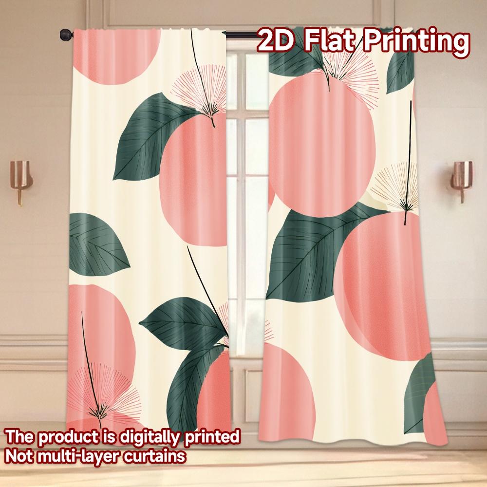 Modern Flat Printing Curtains Without Rod Fresh Citrus Delight Fashionable Curtainments During Women Is Day Set Of 2 Made Polyester