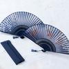 Stylish Business Fan Set with Fan Case and Handkerchief Navy Blue [Osaka Choseido] Women's - (Cherry Blossom)