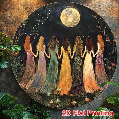 Moon Goddess Ritual Round Wreath Metal Wall Art Mystical Floral Decor Home Christmas Gift