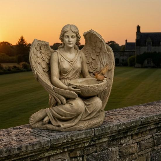 Goddess Statue Bird Feeder Retro Angel Figurine Garden Bird Feeder Artistic Outdoor Bird Feeder for Patio Backyard Porch Decoration