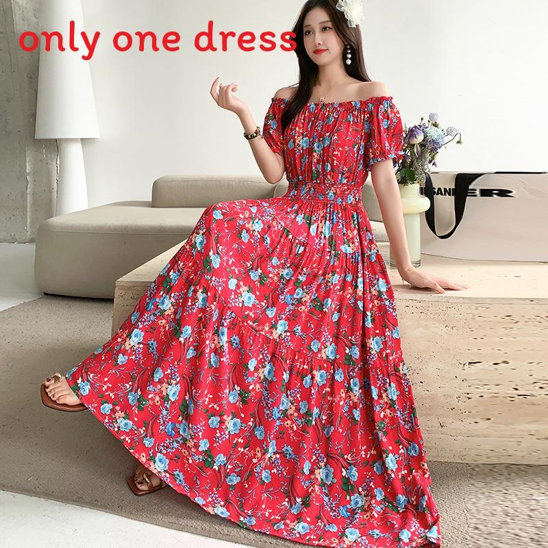 Bohemian Maxi Dress With Elastic Waist For Summer Beach Vacation And Artful Style