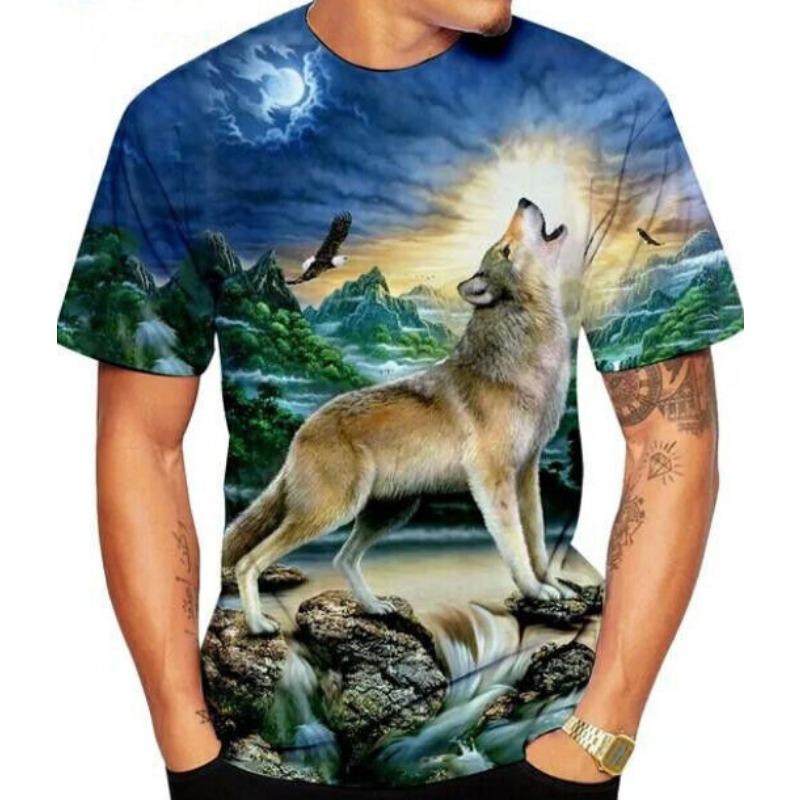 Fashionable 3D Printed Short Sleeved Trendy Personalized Animal Wolf Graphic Men's T-shirts