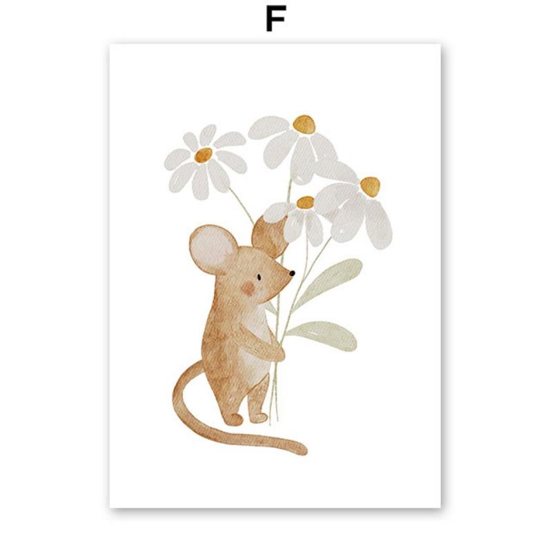 Boho Cartoon Bear Hedgehog Mouse Balloon Leaf Posters Art Prints Canvas Painting Wall Picture For Baby Kids Room Home Decoration