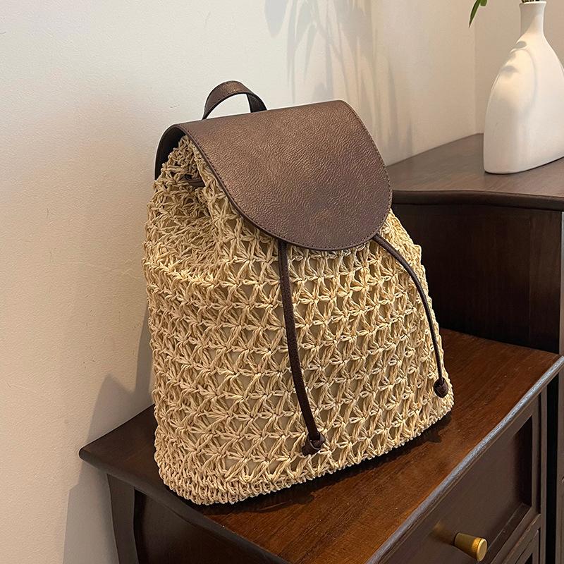 Women's Straw Backpack Summer Boho Bohemian Hollow Shoulder Bag Hobo Crochet Woven Travel Bags for Women Knitted Beach Back Pack