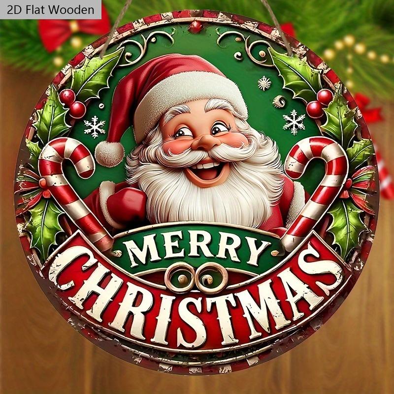 Wooden Christmas Sign with Santa Claus Pattern - Merry Christmas Round Sign for Front Door, Wall Hanging Decor - Ideal Christmas Gift