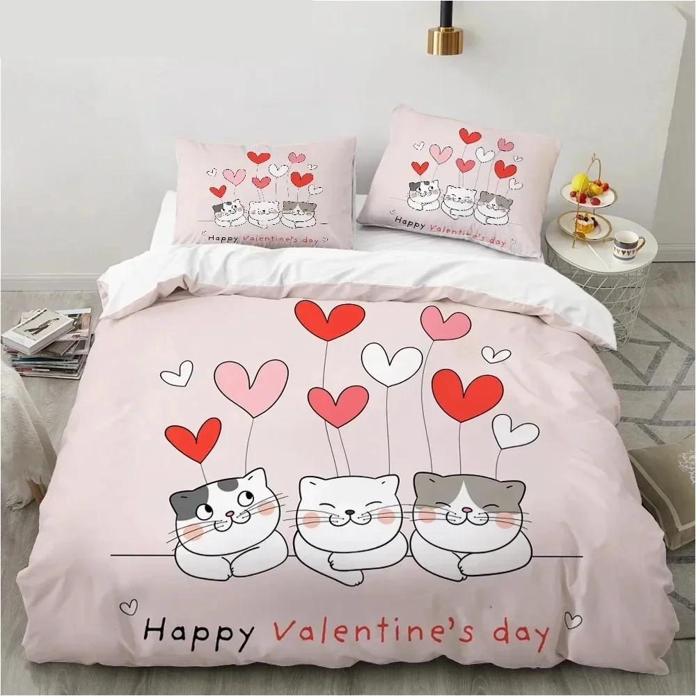 

New 3D Print Carton Cat plus Fish Beding Set 3D Printed Suitable for Bedrom Soft Duvet Cover Set With Pilowcases Children Kids Home Textile 135*200cm Eu-Single