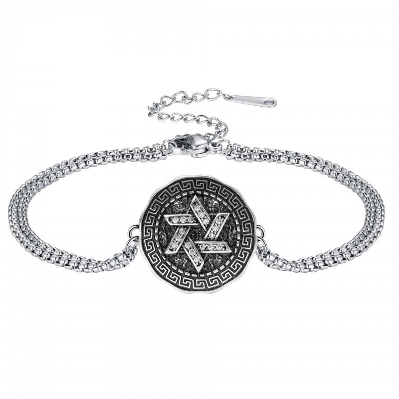 Vintage Oxidized Copper Hexagram Zirconia Bracelet Women Men Minimalist Geometric Jewelry Gift Anniversary KBB-75