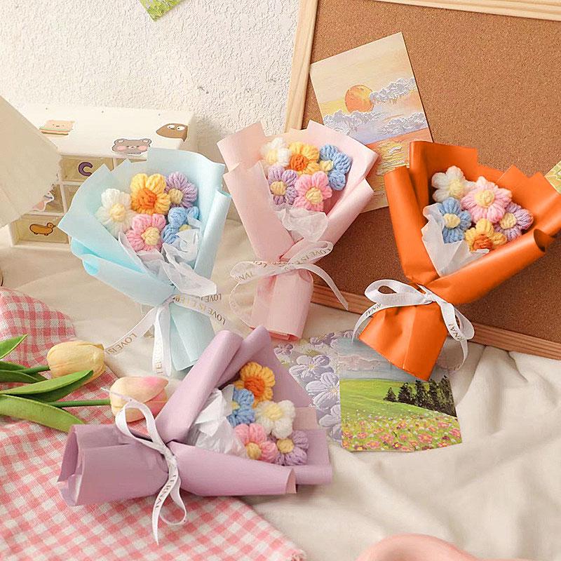 Crocheted Bouquet Artificial Flower Bouquets Colorful Knitted Bouquet Puff Flowers Bouquets Room Decor Party Favor Birthday Gift