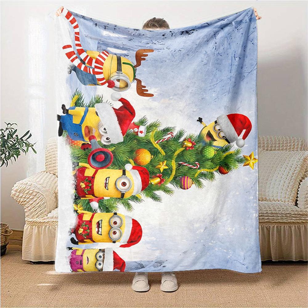 1Pc Christmas Minions Celebration Blanket Soft Throw Blanket For Home Bedroom Bed Sofa Travel Office Solid Christmas Blanket