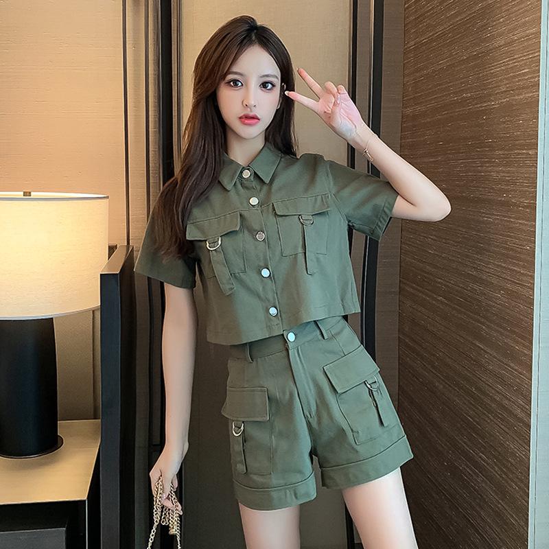 Stylish Two-Piece Women's Suit: European Summer Cotton Shirt & Wide-Leg Shorts