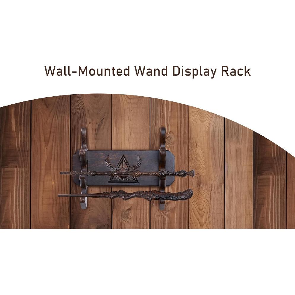 Handicraftviet Wand Display Stand Wall Mount, Handmade Carved Wooden Holder Wands 3 Tiered for Collection, Black (3 slot wand stand)
