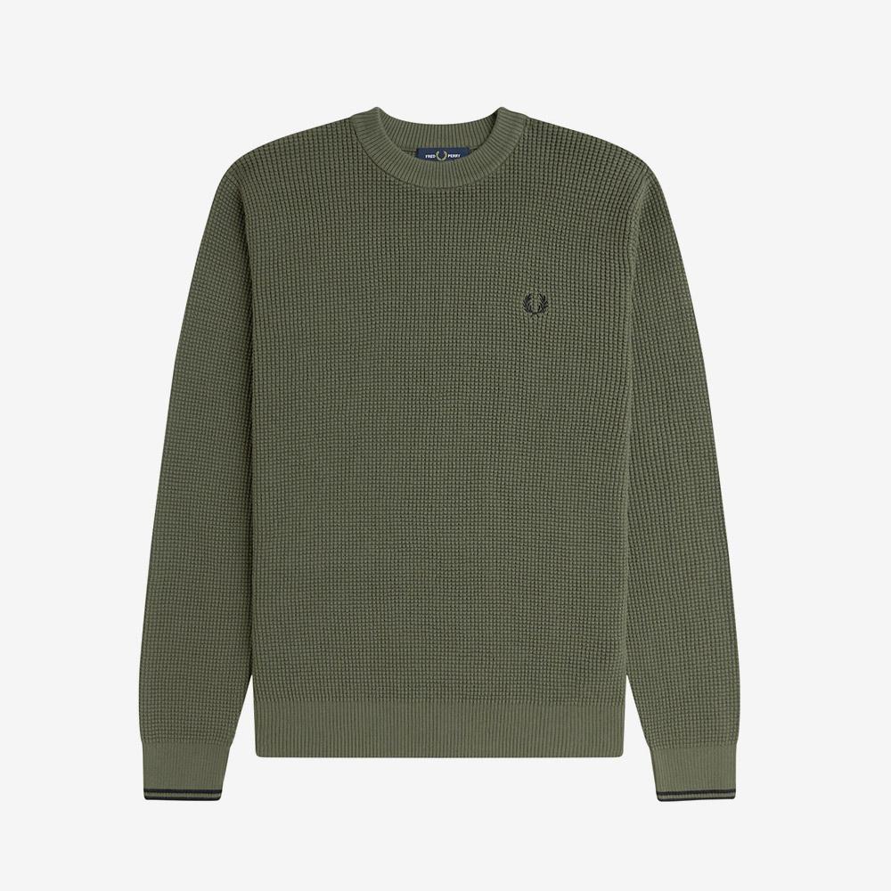 Fred Perry [Sharp] Waffle Stitch Knit - Laurel Wreath Green Afpm2536507-X21
