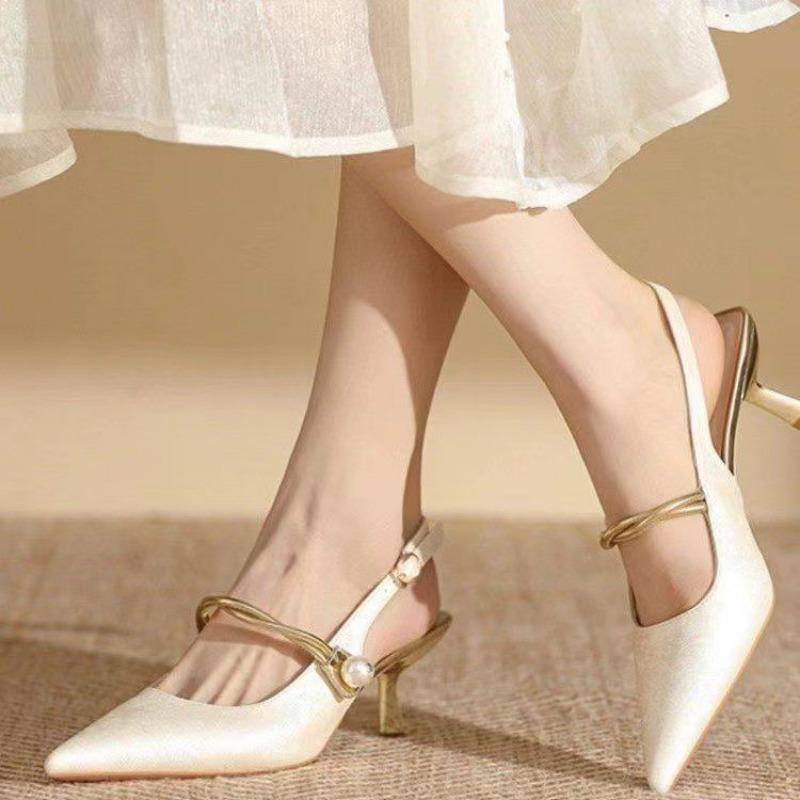 Fashion 2024 New Summer Fashion Pointed Toe Pearl Shoes Women Sexy Women Sandals High Heels Banquet Women Shoes