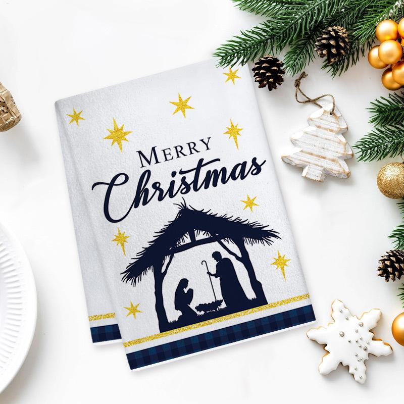 Christmas Kitchen Towels Nativity Festive Cloth Dry Hand Conveniently Towel For Home Family Festival Daily Decoration Holiday