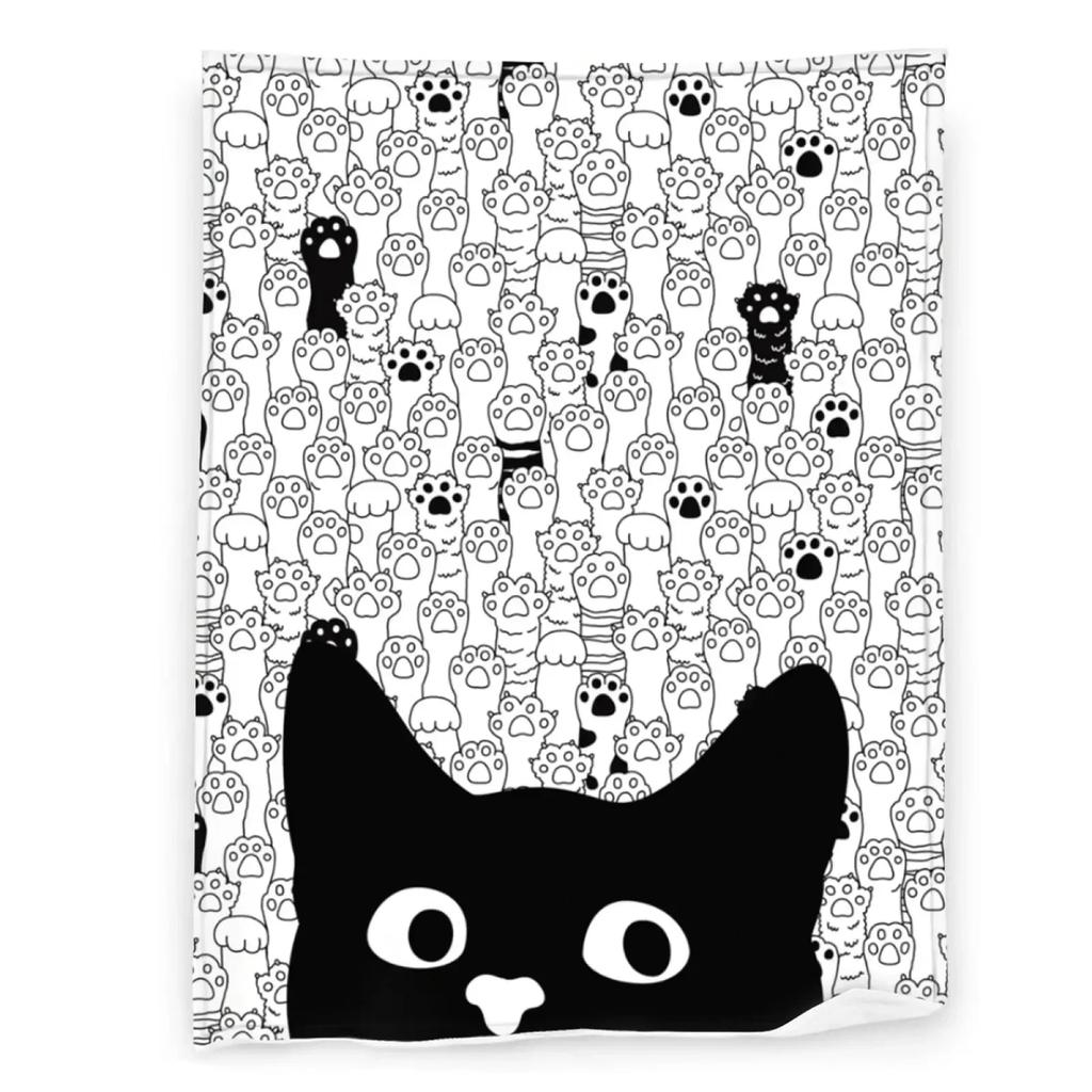 Cute Black Cat with Yellow Eyes Soft Throw Blanket All Season Warm Blankets Lightweight Fuzzy Flannel Throw Blanket for Bed Sofa
