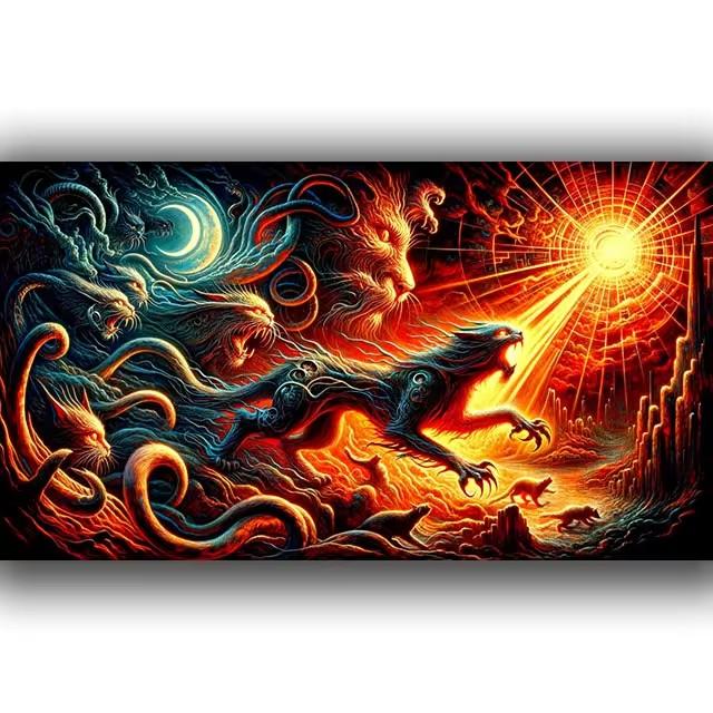 Мистический Свирепый Тигр, Лев, Леопард Большая 5D DIY Алмазная Живопись Вышивка Крестом Облака Пейзаж Полная Мозаика Алмазная Вышивка Full Round 50x100CM