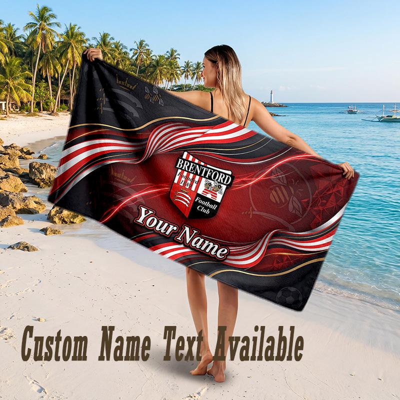 Brentford Football Design Beach Towel Custom Text Large Towel for Beach Vacation