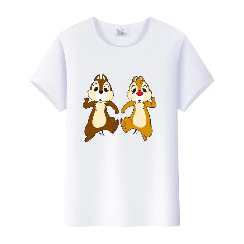 Casual Cartoon Chip 'n' Dale Graphic t-shirt Summer Blouses White Tees Clothes Y2K Tshirt Oversized Tops Unisex