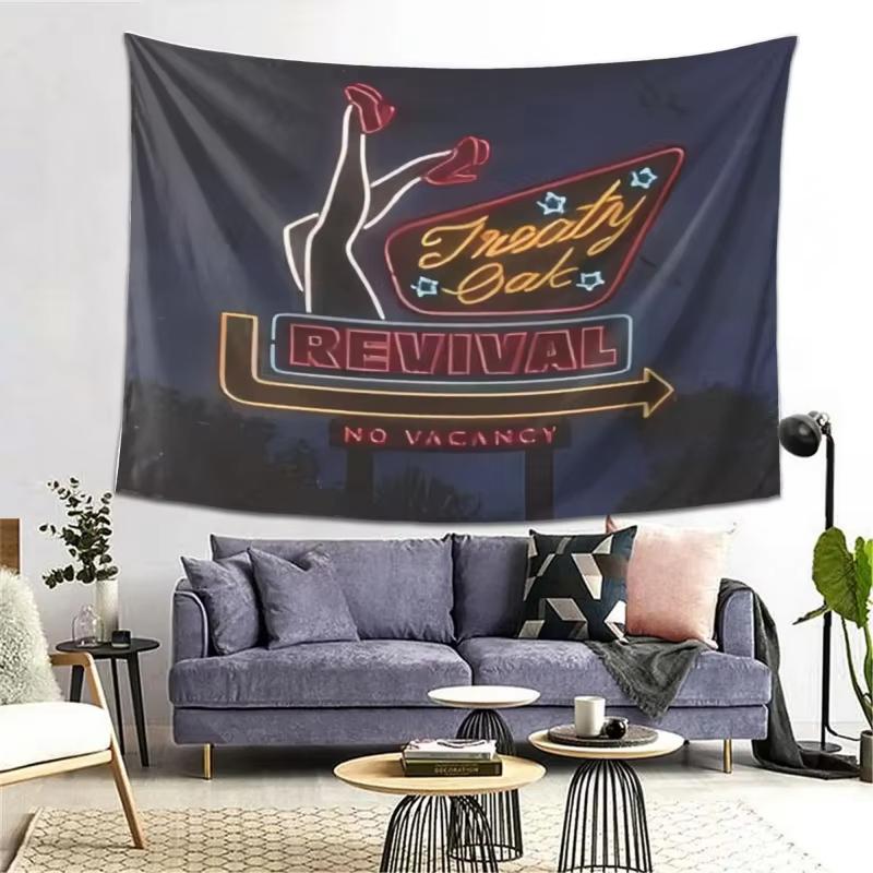 

Treaty Oak Revival Neon Retro Tapestry Vintage American Motel Style Wall Hanging for Country Rock Music Fans Bedroom Decor 74x94cm(29x37in)