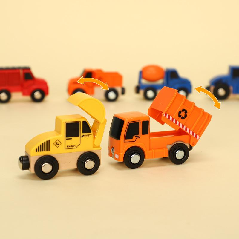 1PC Wooden Magnetic Train Car Locomotive Toy Wood Railway Car Truck Accessories Fit Biro Wooden Tracks Toys for Children Gifts