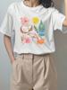 European Spring/Summer Floral Fruit Print Cotton Loose Fit Short Sleeve T-shirt