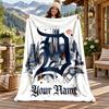 Detroit Tigers Custom Name Flannel Blanket Personalized Soft Warm Plush Throw Blanket Customized Gift for Family Friends