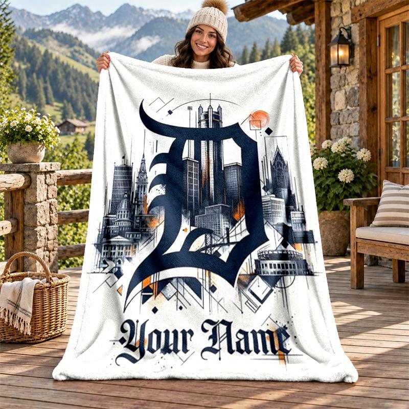 Detroit Tigers Custom Name Flannel Blanket Personalized Soft Warm Plush Throw Blanket Customized Gift for Family Friends