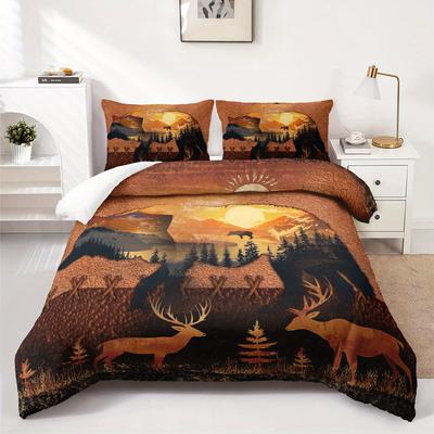 3er-Set Bär Berg Sonnenuntergang Bettwäsche Bettbezug-Set Wildtiere Bettwäsche Tagesdecke-Set Natur-Thema Bettdecke-Set Herbstwald