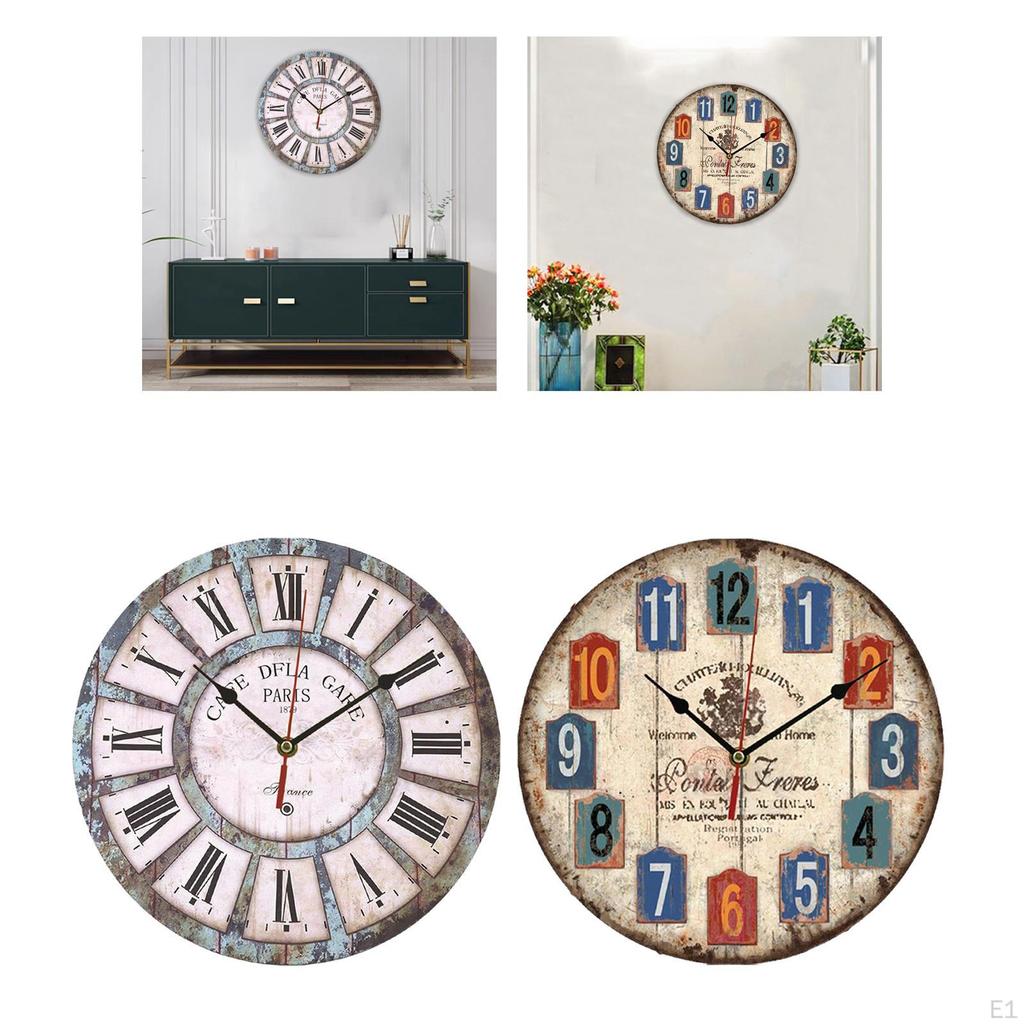 Style Wooden Wall Clock ,Non Ticking ,Large ,12" Clocks for Bedroom, Living Room ,Kitchen,