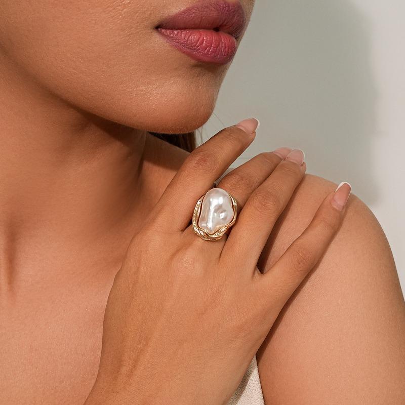 

Комплект колец с искусственным жемчугом, преувеличенные аксессуары, дизайн в стиле легкой роскоши и ретро, кольцо с открытым цветком