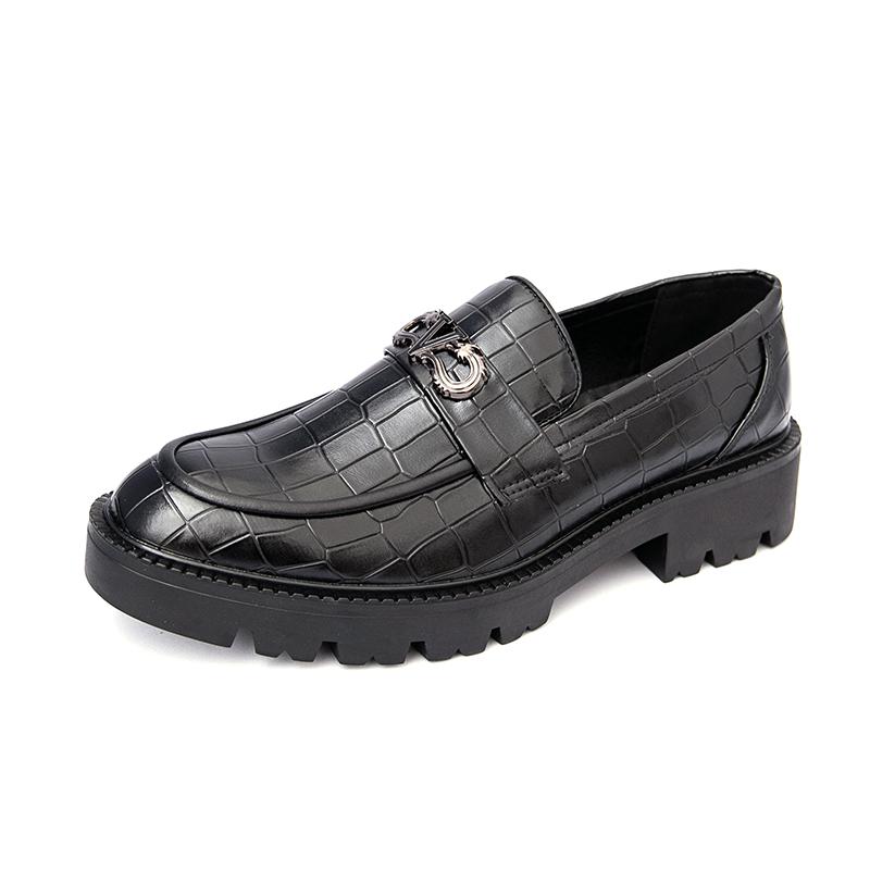 Men Leather Casual Dress Shoes Platform Loafers Slip-on High Quality Thick Bottom Height Increasing Shoes Oxfords Wedding Shoes