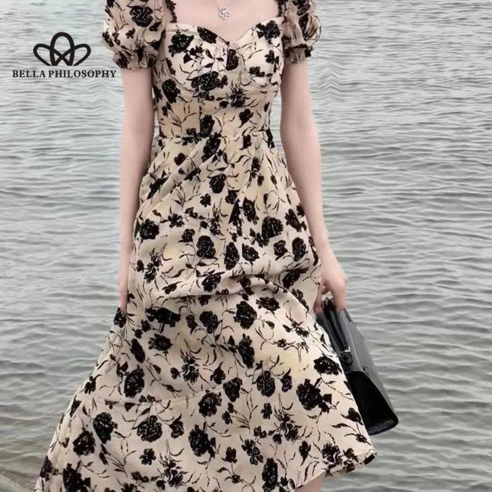 Blumenkleid Französischer Sommer Neue Haute Couture Vintage Damenmode Kleid Casual Style Langes Kleid
